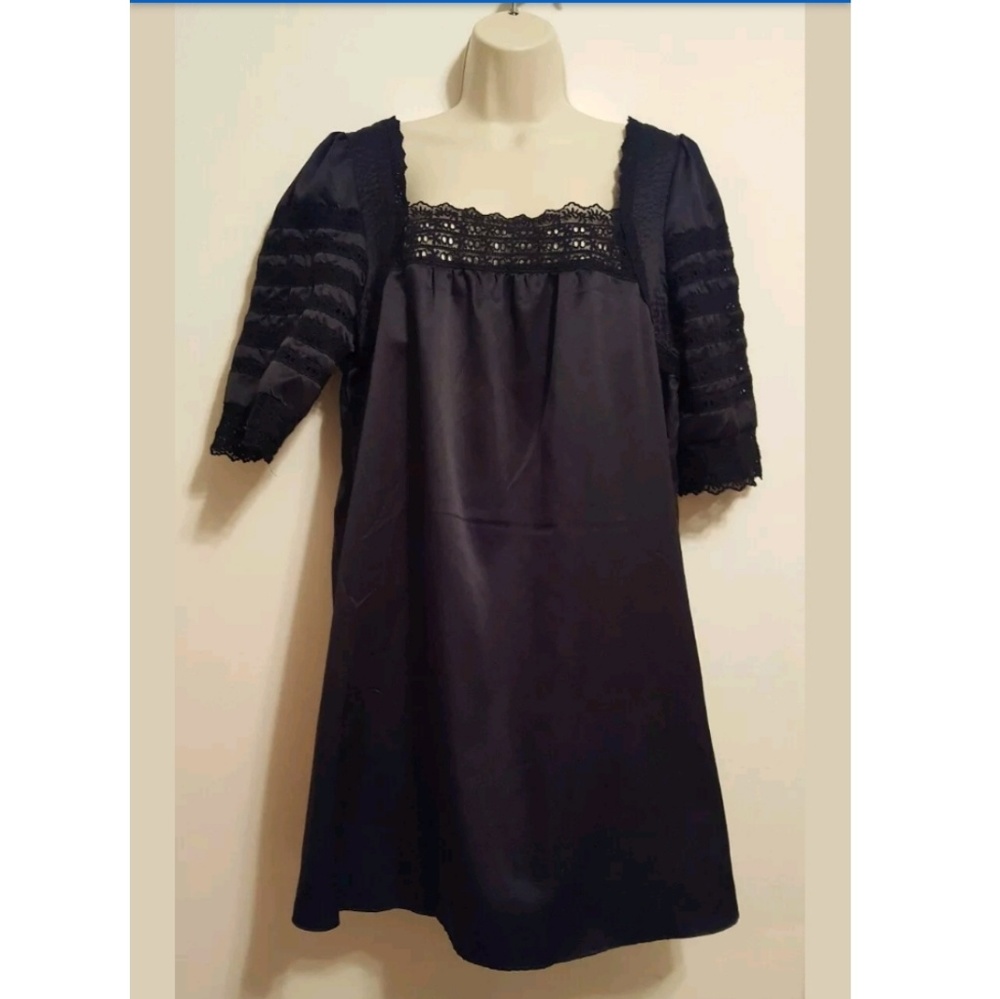 New BCBGMAXAZRIA Black Dress Shift Lace LBD Large